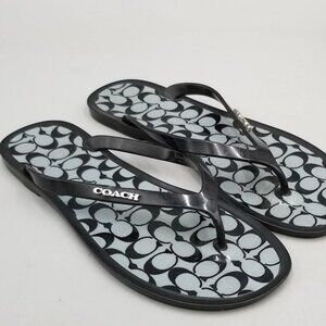 EUC Coach Womens Black Gray  Lyra Jelly All Over Print Flip Flops Sandals